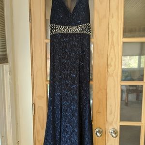 Navy lace prom dress